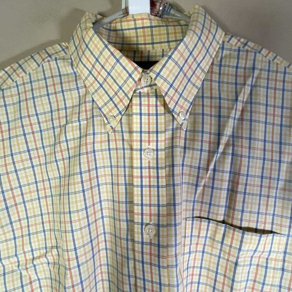 Brooks Brothers 1818 Men's XL Yellow Blue Check Non Iron 100% Cotton